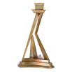 Artisanal sculpturally geometric vintage brass candle holder
