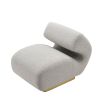 Unique lounge chair with a contemporary silhouette and grey upholstery 
