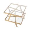 Brass geometric side table with glass tops