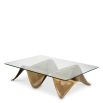 Wavey brass coffee table with glass top