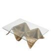 Wavey brass coffee table with glass top