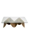 Wavey brass coffee table with glass top