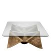 Wavey brass coffee table with glass top