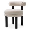 Elegant taupe upholstered dining chair with rounded features