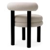 Elegant taupe upholstered dining chair with rounded features