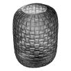 Glass vase with grey finish and hand cut details forming a woven pattern
