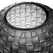 Glass vase with grey finish and hand cut details forming a woven pattern