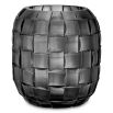 Small glass vase with grey finish and hand cut details forming woven pattern
