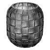 Small glass vase with grey finish and hand cut details forming woven pattern