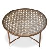 Metal weave detail round coffee table in antique brass finish