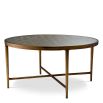 Metal weave detail round coffee table in antique brass finish