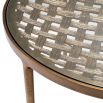 Metal weave detail round coffee table in antique brass finish