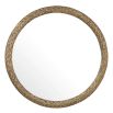 Round wall mirror with artisanal leaves pattern finished in vintage brass