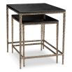 Set of two square-shaped black granite side tables with brass-finished base