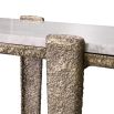 Sophisticated console table with vintage brass-finished framework and marble top