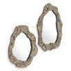 Organic shaped set of 2 wall mirrors finished in antique brass