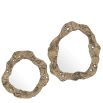 Organic shaped set of 2 wall mirrors finished in antique brass