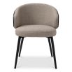 Linen upholstered dining chair in taupe with black wood back