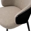 Linen upholstered dining chair in taupe with black wood back