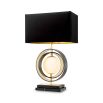 Gold table lamp with pearl orb design and black marble base