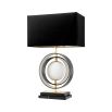 Gold table lamp with pearl orb design and black marble base