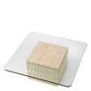 Cube travertine coffee table with ribbed effect and glass surface