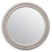 Circular mirror with elegant grey faux leather frame