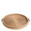  Large natural rattan serving piece with wooden handles