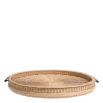  Large natural rattan serving piece with wooden handles