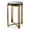 Side table featuring round, thick tabletop made from handmade vintage glass and brass finish 