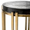 Side table featuring round, thick tabletop made from handmade vintage glass and brass finish 