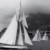 Wooden framed black and white boat print