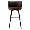 High-back barstool in dark savona grey velvet upholstery and contrast piping