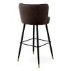 High-back barstool in dark savona grey velvet upholstery and contrast piping