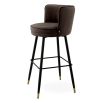 High-back barstool in dark savona grey velvet upholstery and contrast piping