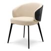 cream coloured linen dining chair with black wooden back