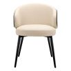 cream coloured linen dining chair with black wooden back