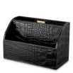 Black croc leather desk set, letter holder, pencil box and bin