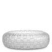 Glass bowl with frosted finish and hand cut details forming woven pattern