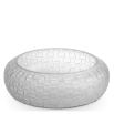 Glass bowl with frosted finish and hand cut details forming woven pattern
