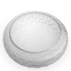 Glass bowl with frosted finish and hand cut details forming woven pattern