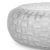 Glass bowl with frosted finish and hand cut details forming woven pattern