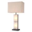 alabaster and bronze finish, with light warmly diffusing through the base for an inviting glow