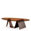 Rich brushed brass coffee table with bevelled brown glass surface
