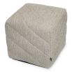 Grey upholstered square stool with chevron stitching detail 