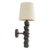 Wall lamp with angular silhouette and linen shade