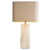Table lamp with square rounded shade and a travertine base