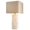 Table lamp with square rounded shade and a travertine base
