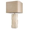 Table lamp with square rounded shade and a travertine base