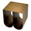 Modern side table with two curved legs finished in brushed brass